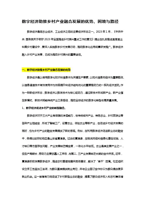 数字经济助推乡村产业融合发展的优势、困境与路径