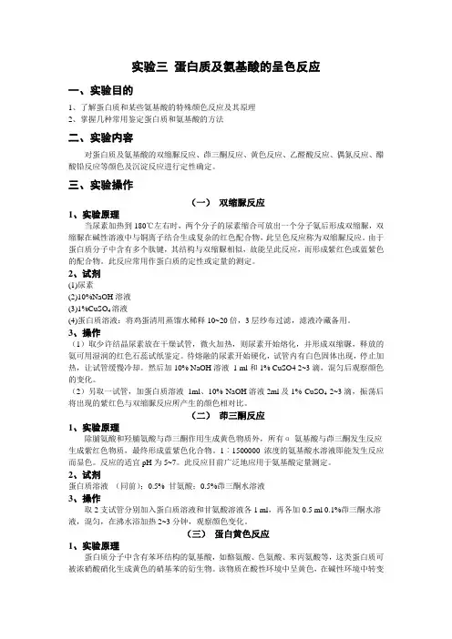 实验三 蛋白质及氨基酸的呈色反应