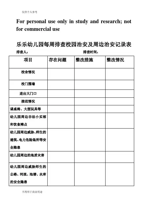 幼儿园校园及周边治安情况台账