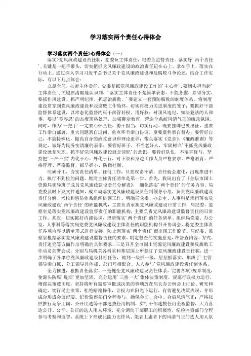 学习落实两个责任心得体会