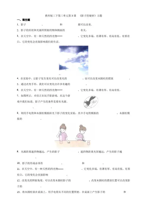 教科版小学科学三年级下册第三单元第3课《影子的秘密》试题