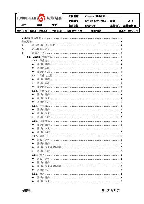 Camera 测试标准