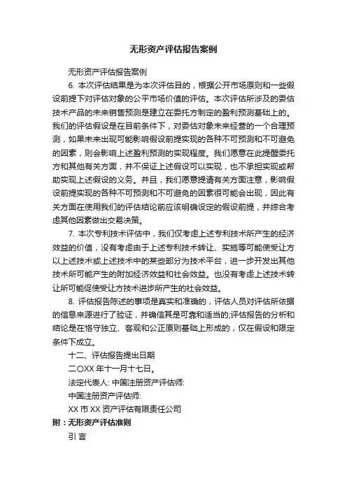 无形资产评估报告案例