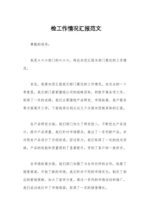 检工作情况汇报范文