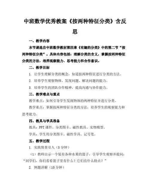 中班数学优秀教案《按两种特征分类》含反思