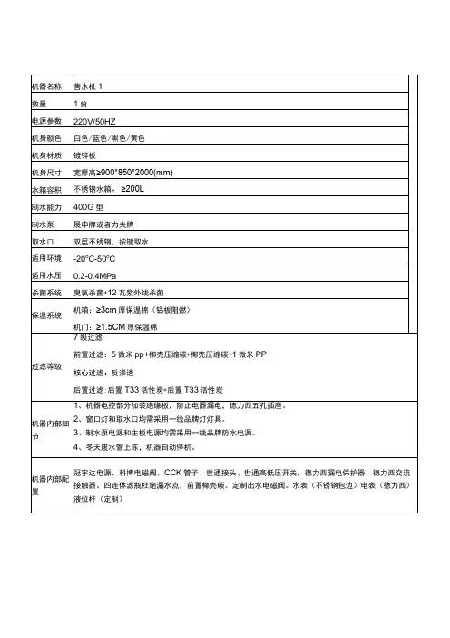 净水机设备参数表一
