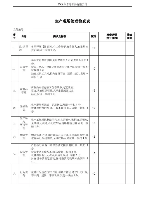 生产现场管理检查表