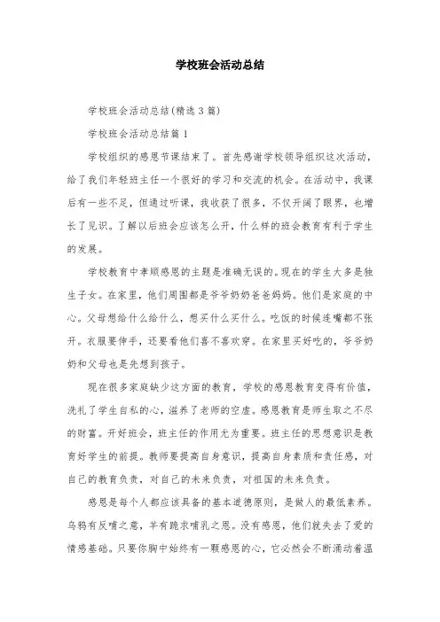 学校班会活动总结