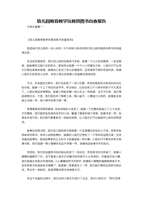 幼儿园教育教学玩教具图书自查报告