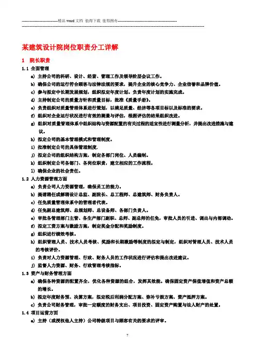 建筑设计院岗位职责说明