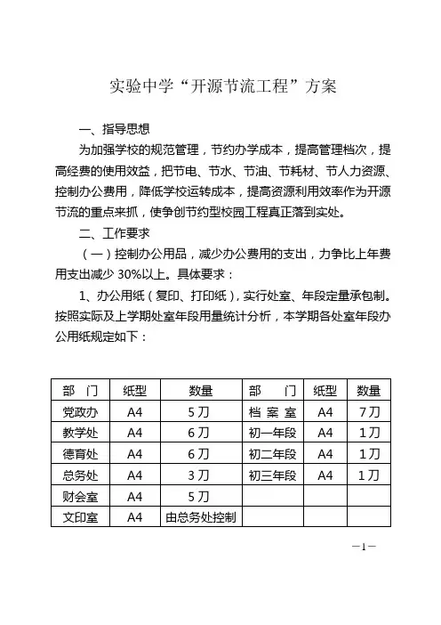 实验中学开源节流工程方案范例