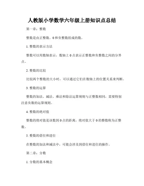 人教版小学数学六年级上册知识点总结