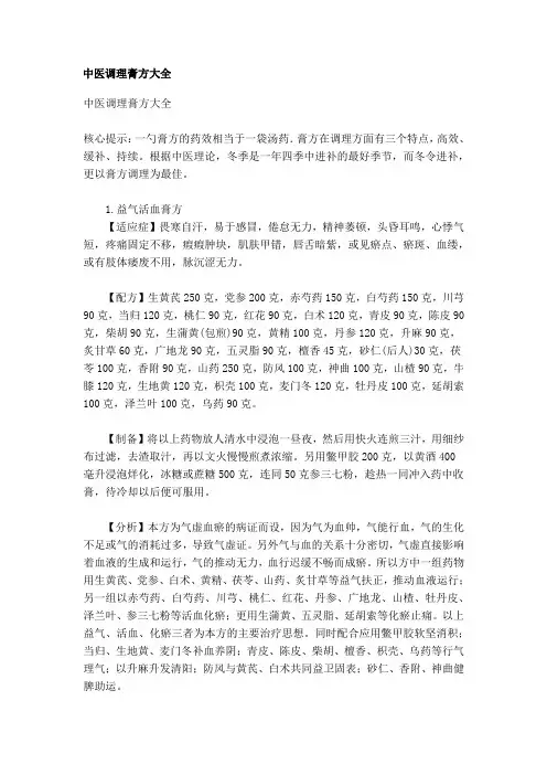 中医调理膏方大全