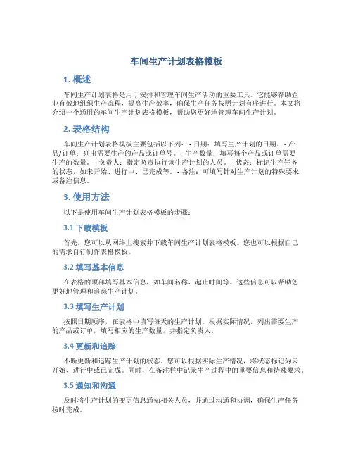 车间生产计划表格模板