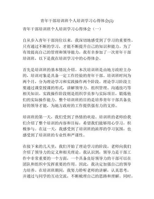 青年干部培训班个人培训学习心得体会(1)