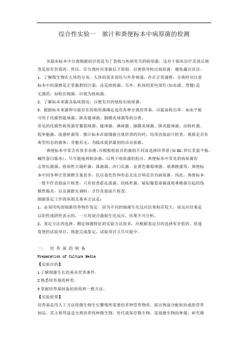 病原生物学综合性实验一脓汁和粪便标本中病原菌的检测解析