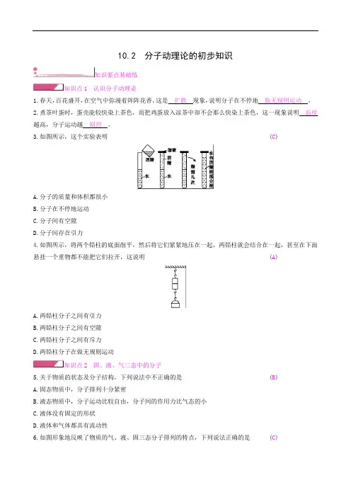 沪粤版八年级物理下册同步测试 分子动理论的初步知识
