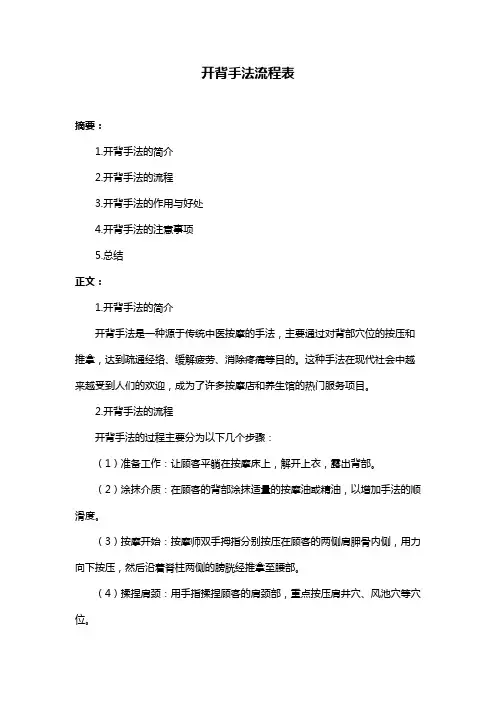 开背手法流程表