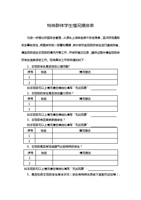 中小学特殊群体学生情况摸排表