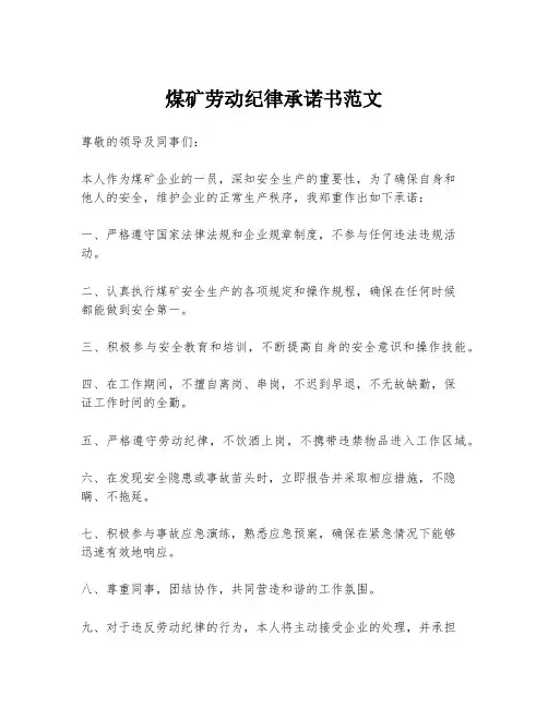 煤矿劳动纪律承诺书范文