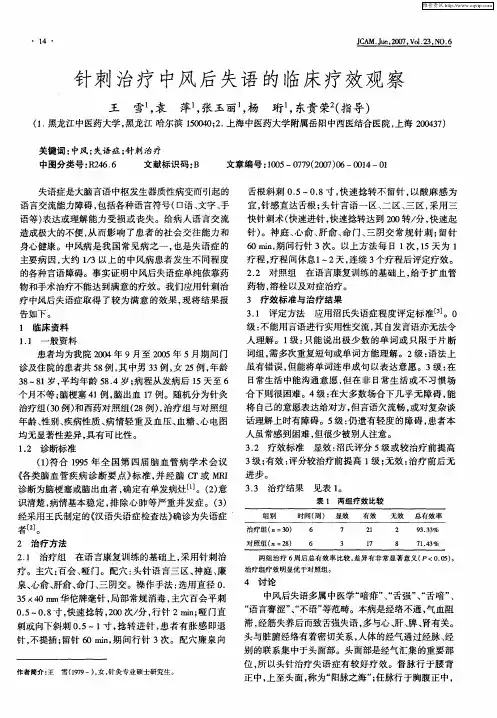 针刺治疗中风后失语的临床疗效观察