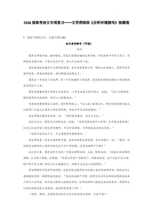 2024届高考语文专项复习——文学类阅读《分析环境描写》检测卷(含解析)