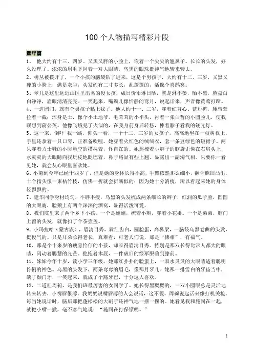 100个人物描写精彩片段
