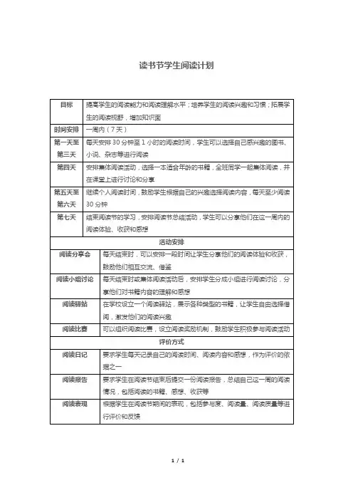 读书节学生阅读计划