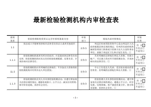 最新检验检测机构内审检查表