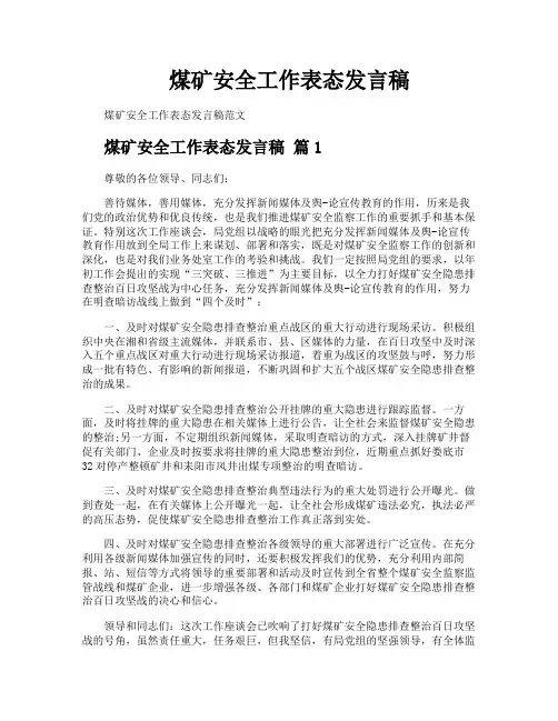 煤矿安全工作表态发言稿