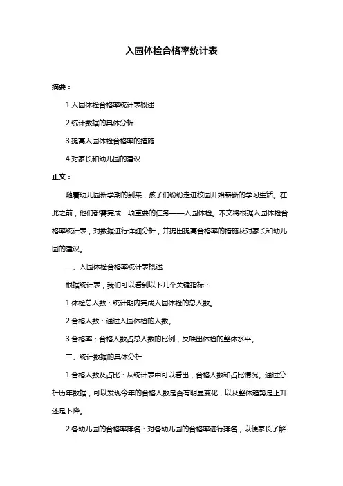 入园体检合格率统计表