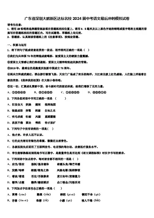广东省深圳大鹏新区达标名校2024届中考语文最后冲刺模拟试卷含解析