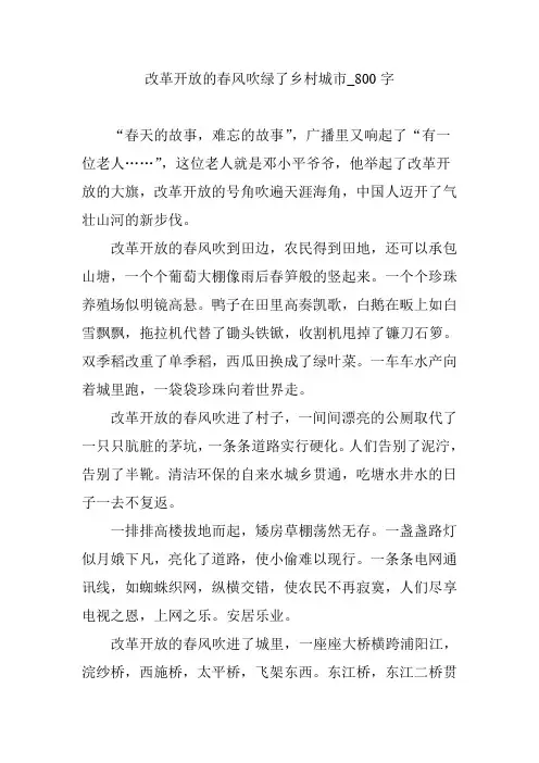 改革开放的春风吹绿了乡村城市_800字