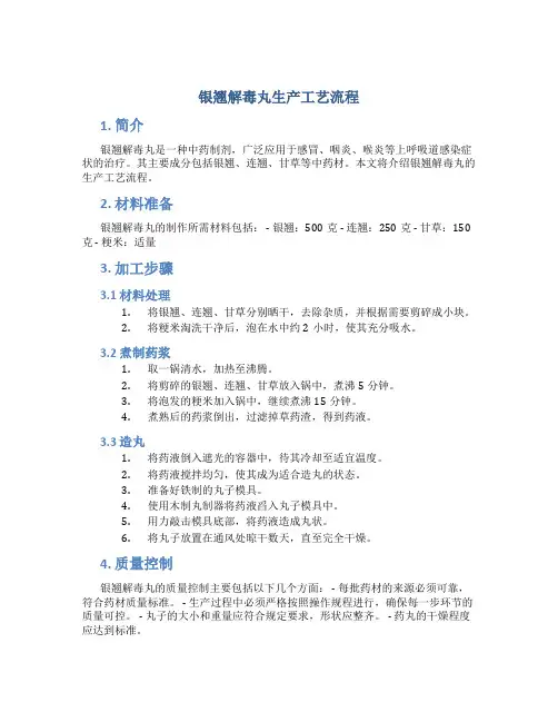银翘解毒丸生产工艺流程