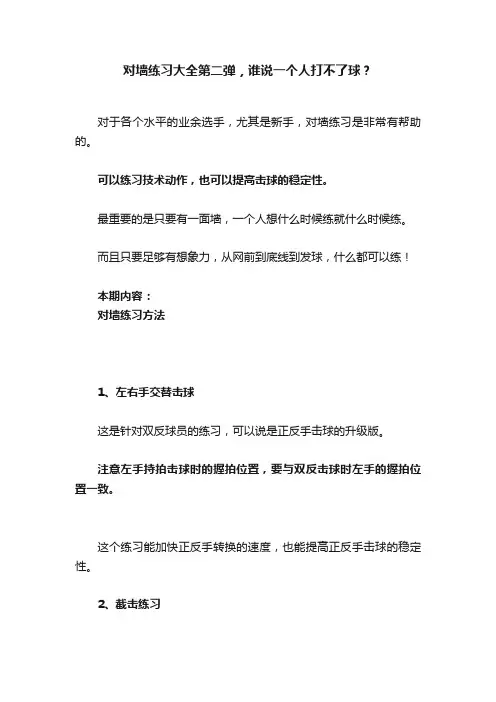 对墙练习大全第二弹，谁说一个人打不了球？
