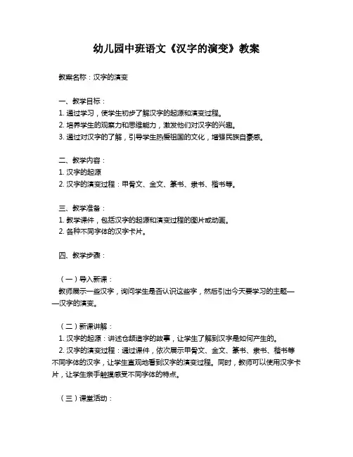 幼儿园中班语文《汉字的演变》教案