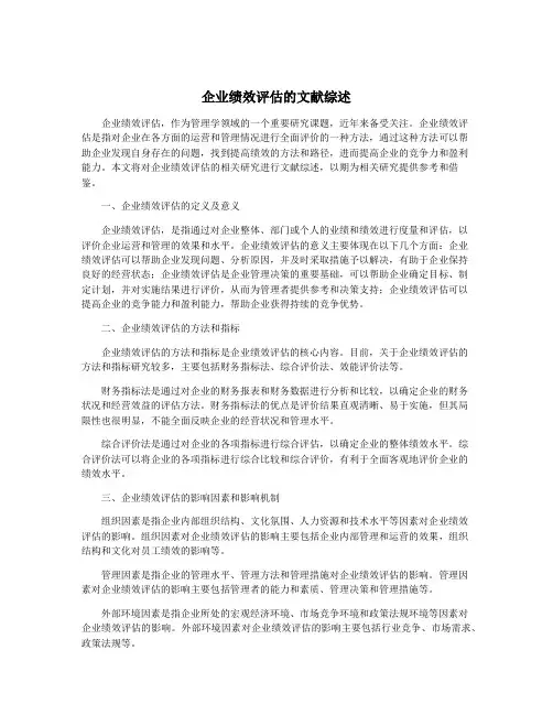 企业绩效评估的文献综述