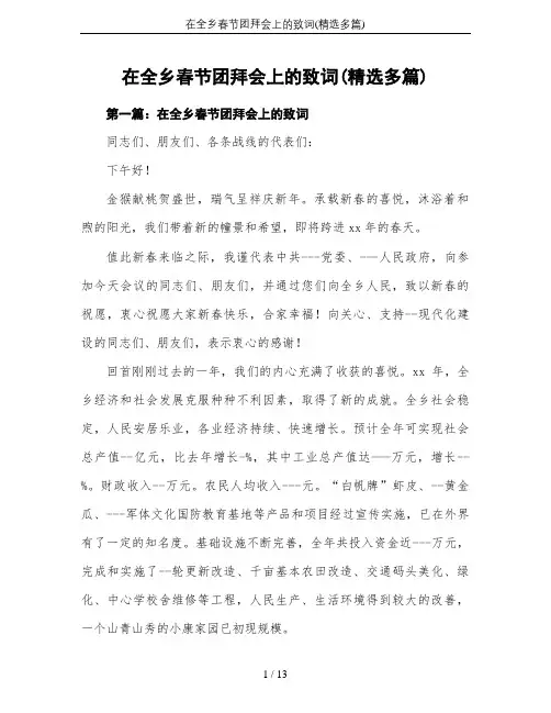 在全乡春节团拜会上的致词(精选多篇)