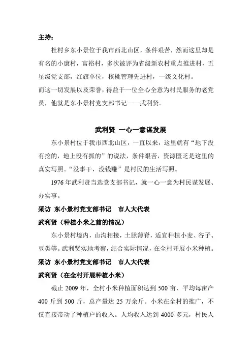 电视专题节目解说词 一心一意谋发展的村干部 东小景小米