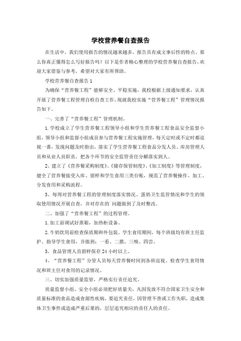 学校营养餐自查报告