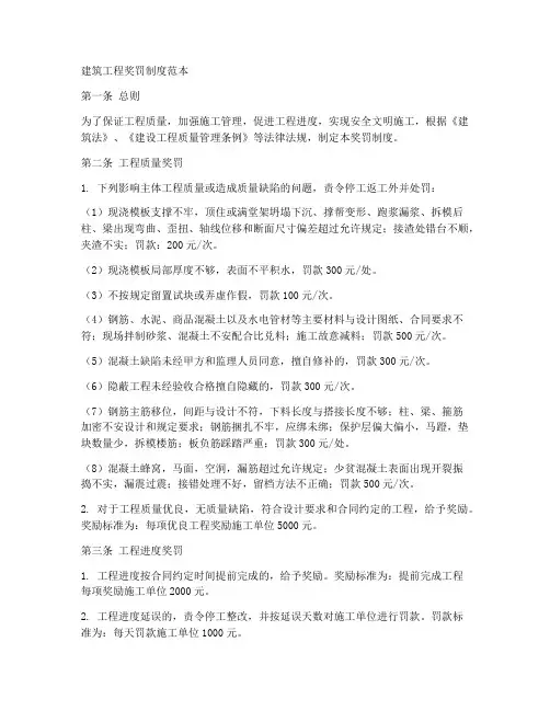 建筑工程奖罚制度范本