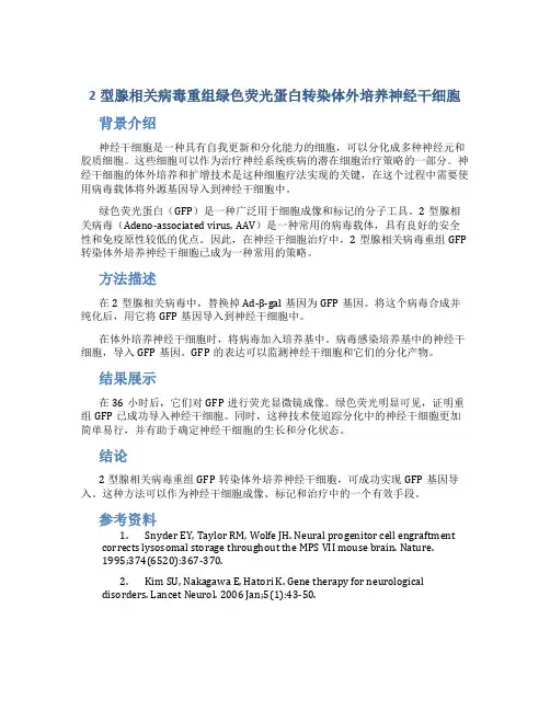 2型腺相关病毒重组绿色荧光蛋白转染体外培养神经干细胞