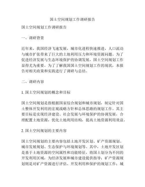 国土空间规划工作调研报告