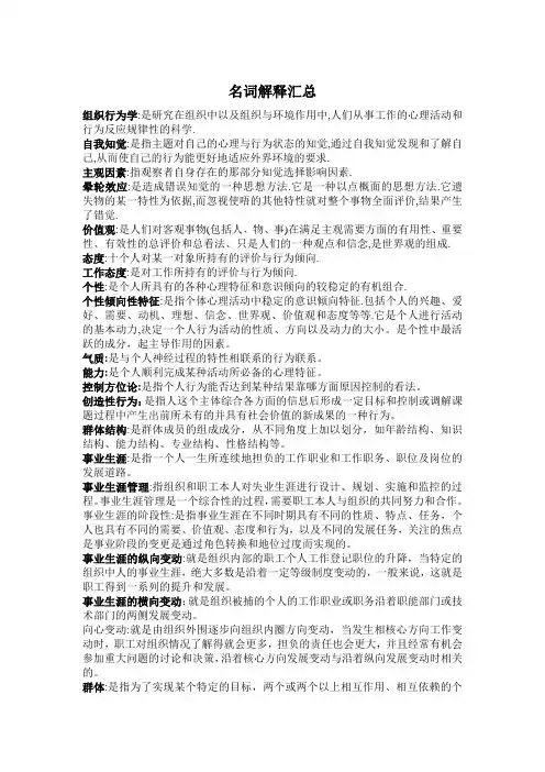 组织行为学名词解释汇总