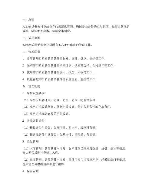 供电公司备品备件库房管理制度