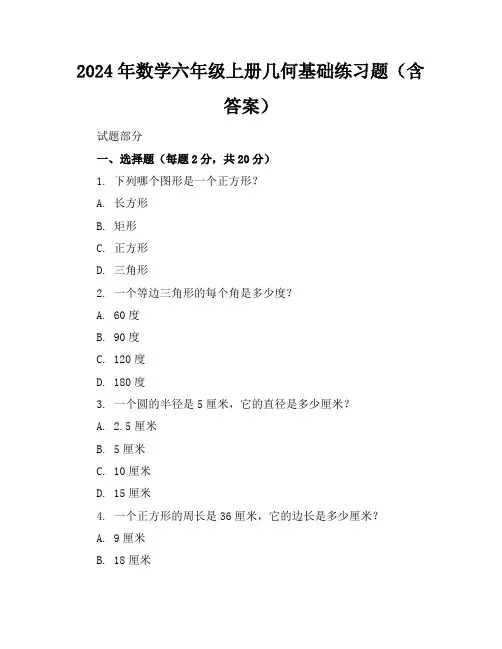 2024年数学六年级上册几何基础练习题(含答案)