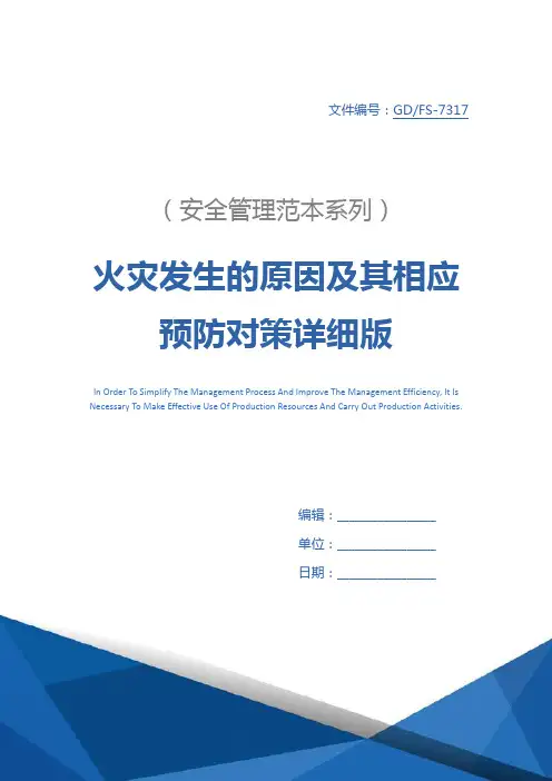 火灾发生的原因及其相应预防对策详细版