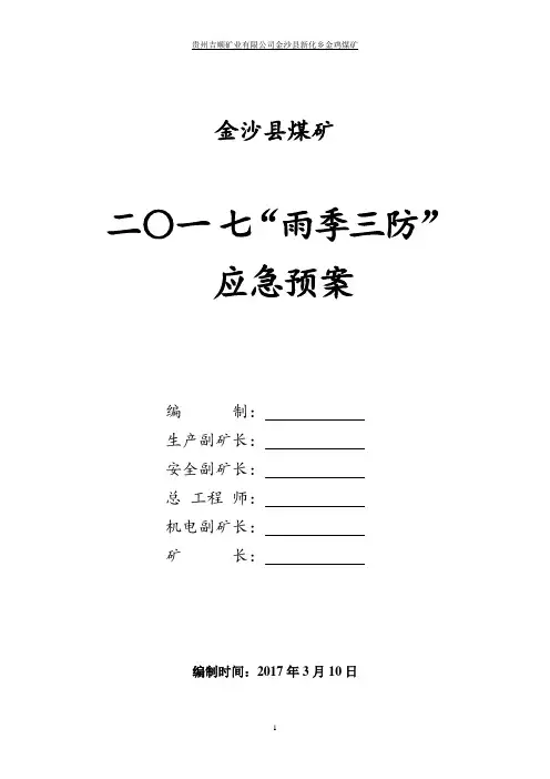 煤矿2017“雨季三防”应急预案