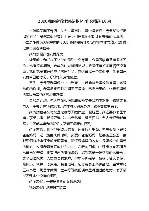 2020我的寒假计划安排小学作文精选10篇