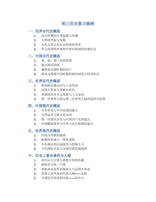 初三历史复习提纲